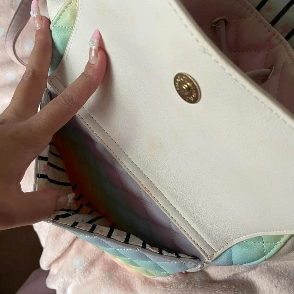 Betsey Johnson cat backpack‎  in Rainbow and white